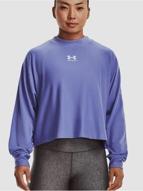Under Armour Dark Periwinkle Cropped Long-Sleeve Crewneck Top